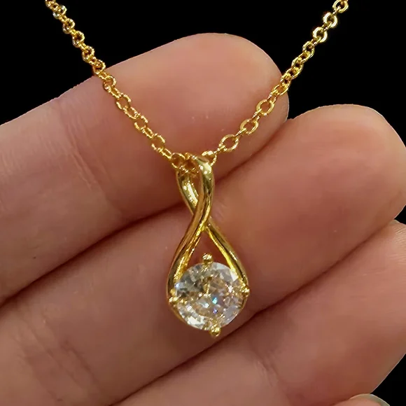 Certified 2 Carat Moissanite 18k Gold Plated Over Sterling Silver Necklace - Picture 1 of 12